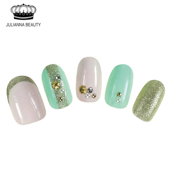 New Full Fake Nail Art Tips Glitter Lace Short Oval 3D Nail Tip With Rhinestone UV Gel Acrylic Fashion 20PCS With Free Glue