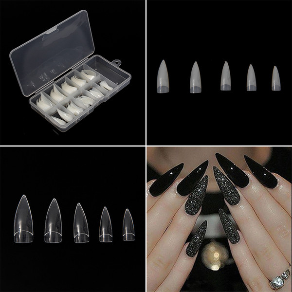 100Pcs/box Nail Art Natural Half Cover Oval Sharp End Stiletto Long False Fake Nails Tips Manicure Artificial Nails Salon