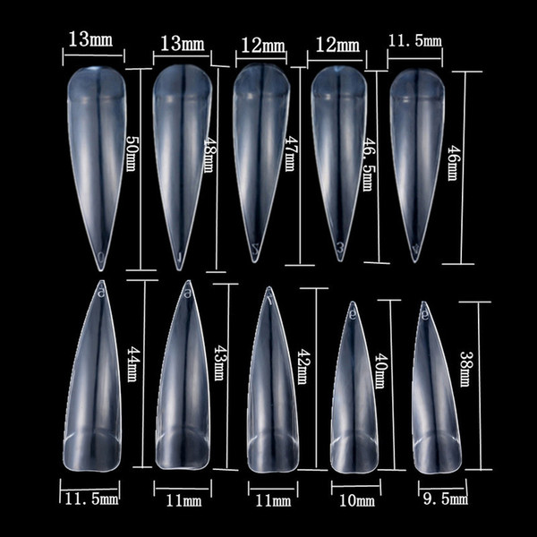 500Pcs Long Sharp False Nail Art Tips Salon Natural White Clear Plastic Salon Fake Artificial Nail Tips Beauty Tools