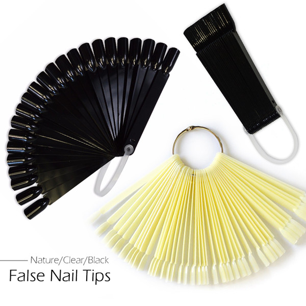 1Set False Nail Art Nature Black Transparent Fan Finger Full Nail Tips Display Practice UV Gel Polish Board Tool Manicure JI386