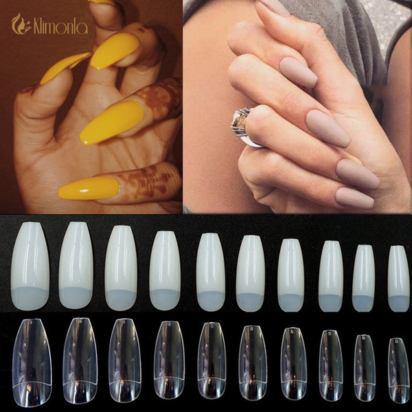 500Pcs Transparent /Natural Acrylic UV Gel Fake Nail Tips Nail Extension Kit Long faux ongle tips Coffin Ballerina Designs