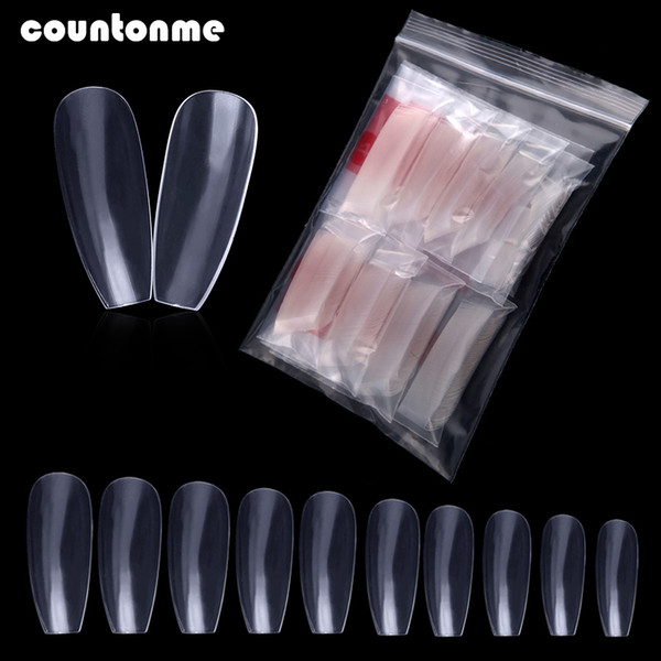 600pcs Long Fake Nails Ballerina Nail Tips Transparent Coffin False Nail Full Cover Professional French Square Head Art Dec