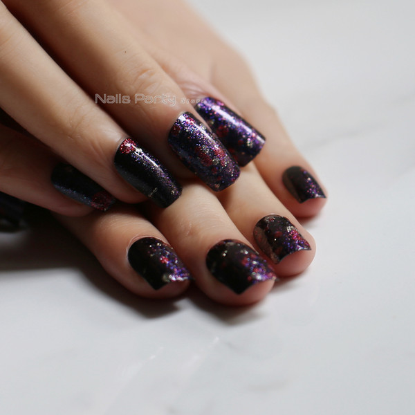 false Nails Purple Galaxy medium square red Starry sky Nails Dream space 24PCS Blue Outer Space press on