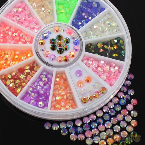 Colorful Fluorescent 3D Acrylic Glitters DIY Decal Nail Art Stips Stickers Wheel 46MZ