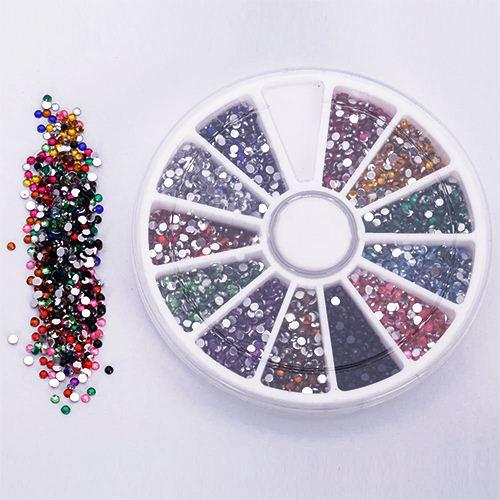 2016 2.0mm 12 Colors Glitter Tips Rhinestones Gems Flat Gemstones Nail Art Stickers Beauty DIY Decorations Wheel 5W1A 7GTX 8LJQ