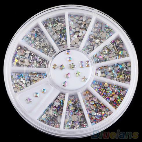 6 Styles Colorful Acrylic Nail Art Stickers Tips Glitter Rhinestone Nail Decorations 1QFZ 4C2F