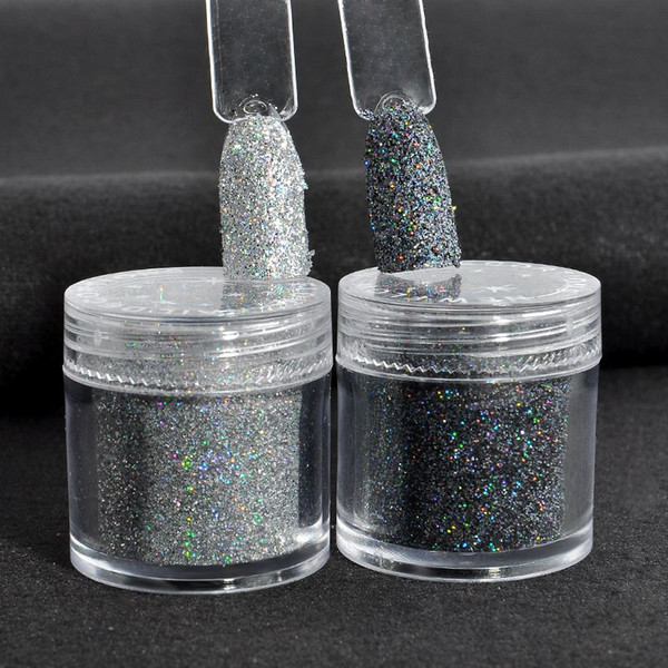 Holographic Colorful Laser Black Glitter 10g Nails Art flash Manicure UV Tip Powder Dust Nail Tips Decoration black silver color