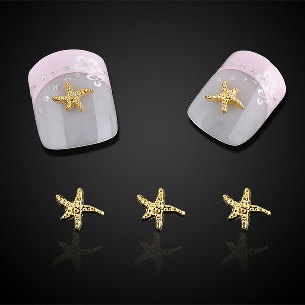 10pc Beauty Starfish Nail Art Decorations Glitter Gold Alloy 3D Nail Jewelry DIY Ocean Series Nails Tips Free Shipping