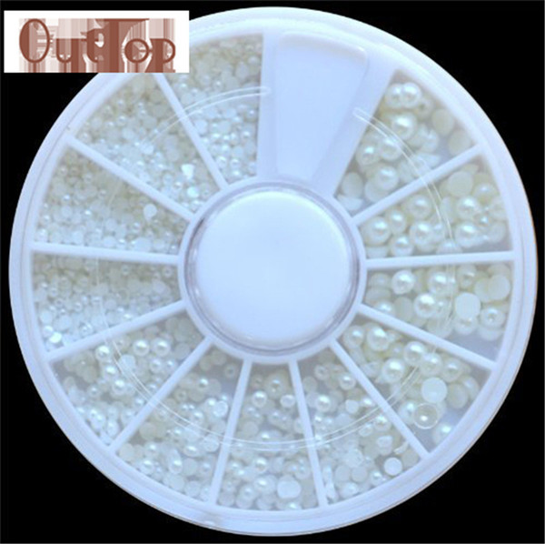 GRACEFUL White Pearl Nail Art Stone Different Size Wheel Rhinestones Beads Nail Sticker Nail decoration SEPT22