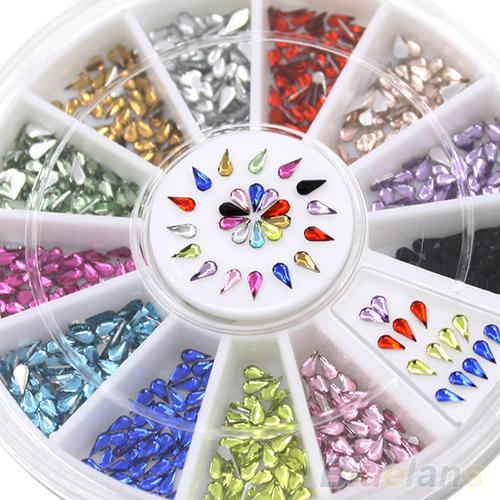 3mm Nail Decoration Stickers Waterdrop Rhinestone 12 Colors DIY Nail Tips Wheel 4BUJ