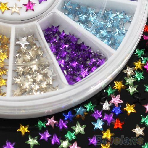 12 Colors 3D Pentagram Stickers DIY Decoration Beauty Studs Nail Art Tips Wheel 4BNT