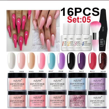 16Pcs/Lot Gradient Color Nail Glitter Dipping Nail Art Set Base Top Gel Activator Brush Saver Kits