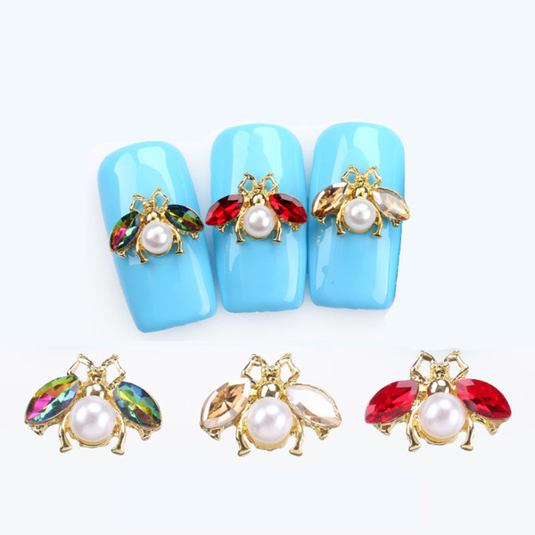 10pcs/lot Japanese 3D Bee Nail Art Decorations DIY Crystal Glitter Nails Rhinestones Studs Cute Animals Design Alloy Nail Accessoires