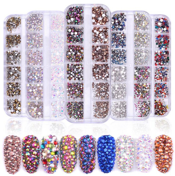 January3 Nail Jewelry 12 Grid / Box Nail Fat Diamond Phototherapy Nail AB Rhinestone Decorative Shiny Diamond M0044