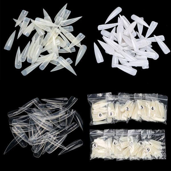 Wholesale- 500Pcs Long Sharp False Nail Art Tips Acrylic Salon - Natural White Clear Choose