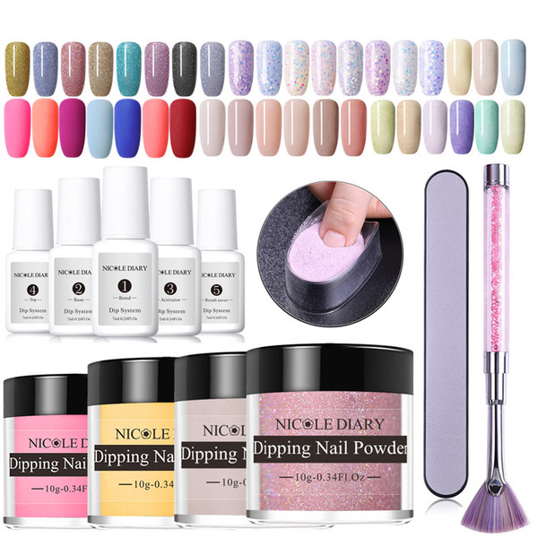 14pcs Dipping Nail Kits Nude Holographic Dip Nail Glitter Luminous Matte Gradient Chrome Pigment Dust Sequins