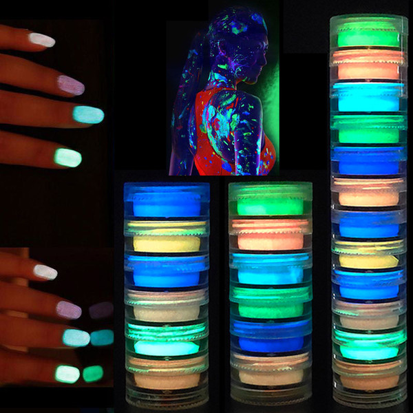 Glow in the Dark Nail Powder 6 Colors Nail Sculpture Acrylic Crystal Powder Neon Florescent Dipping Luminous Powder 6pcs/set