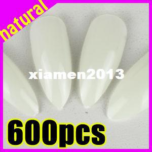 New Arrivals salon DIY natural acrylic nail tips, full cover false stiletto nails,500 pcs+100 pcs fake nail,free shipping