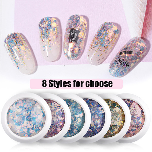 Nail Mermaid Glitter Flakes Sparkly 3D Hexagon Colorful Sequins Spangles Polish Manicure Nails Art Decorations 8 styles