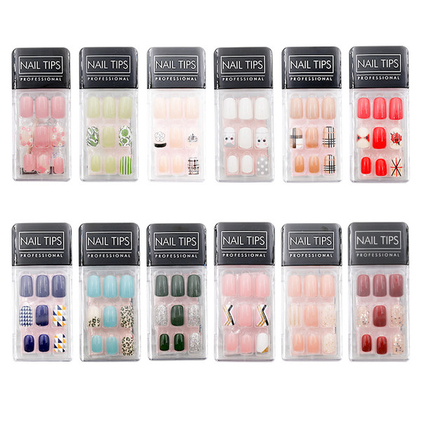 30pc Full Cover Fake Nail Tips with Glue Sticker Mixed Pattern Reusable Nail Decoration Tools