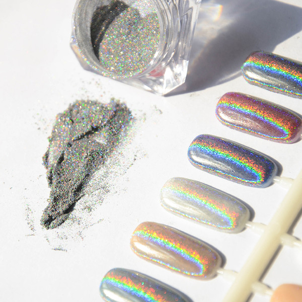 Wholesale-1g Laser Silver Holographic Nails Glitters Powder DIY Nail Art Sequins Chrome Pigment Dust Shiny Magic Laser Mirror Powder Nails