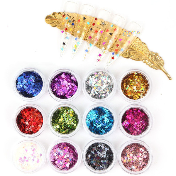 12 Colors/set Pure Color/Holographic Sequins Glitter Shimmer Diamond Eye Shiny Skin Highlighter Face Glitter Star Heart