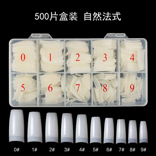 Box 500 Acrylic False Nail Tips Clear White Natural Color French Nail Full Cover Half Tips Ultra Flexible Size 10size Fake Artificial Nails