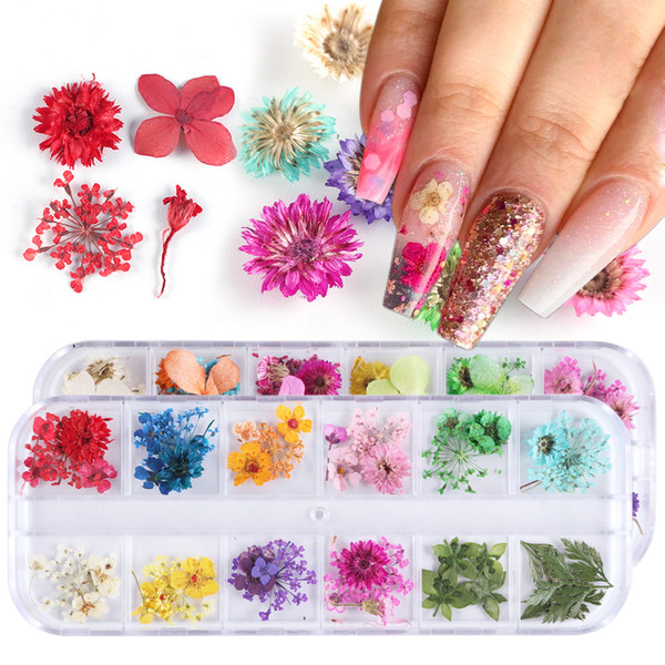 Mix Dried Flowers Nail Decorations Jewelry Natural Floral Leaf Stickers 3D Nail Art Decals Polish Manicure Accessories