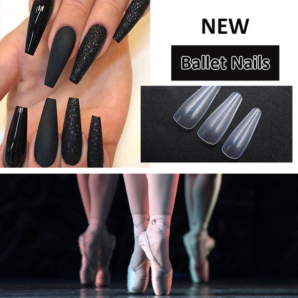 New 500 Pieces Ballet Artificial Nails Tips Professional Long Full Cover Coffin Fake Nail Gourd Stiletto Manicure