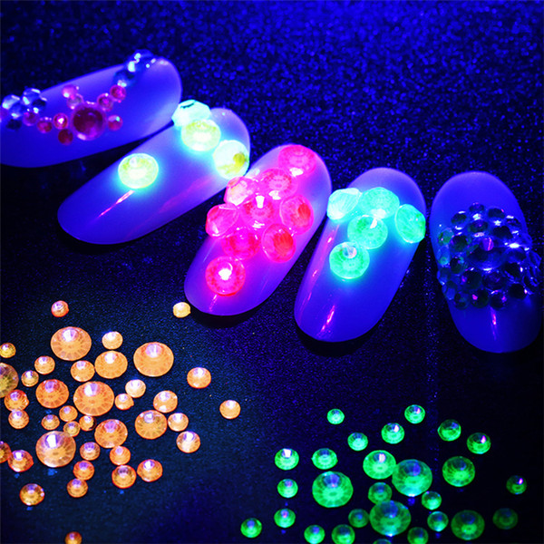 Luminous flat bottom drill Mocha fluorescent mixed water drill manicure drill DIY Nail Art Rhinestone accessories F0052