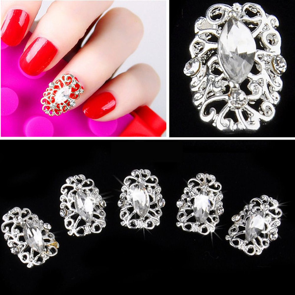 2014 Fashion 3D Nail Art DIY Metal Hollowed Stickers Rhinestone Nail Art Tips Decals Decoration