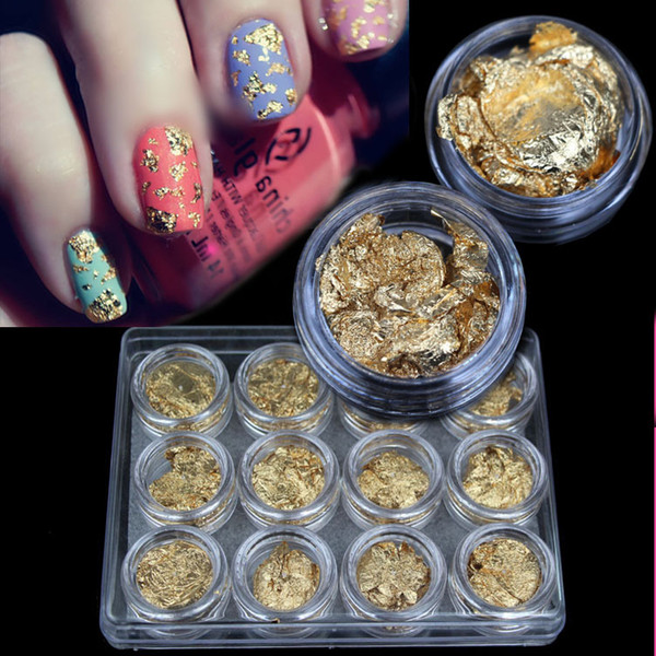 2015 New Supernova Sale DIY 3D Nail Art Decorations Gold Foil For UV Gel &Acrylic Nail Decoration 12pcs/Set