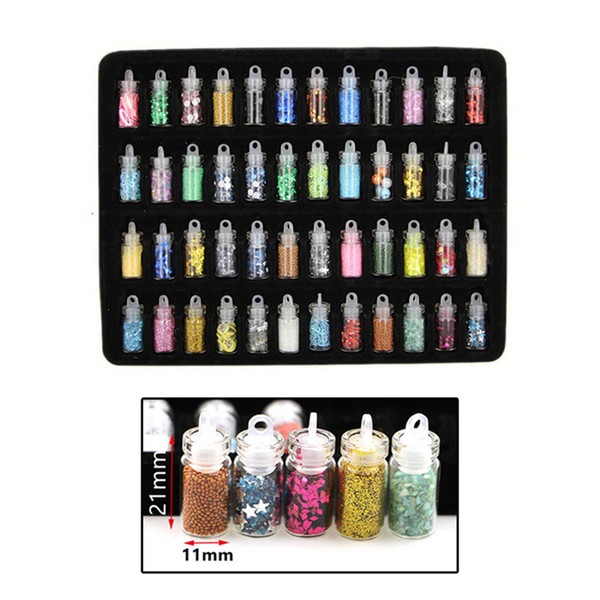 48pcs Set Multi Colors Nail Ornament Set Nail Polish Powder Sequins DIY Material 11*21mm with Gift Box 0603099