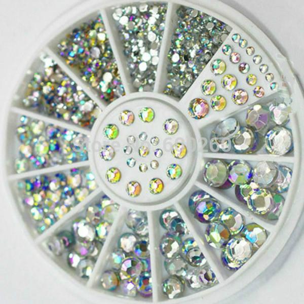 Hot Sale 5 Sizes White Multicolor Acrylic Nail Art Decoration Glitter Rhinestones 2015 New free shipping order<$18 no tracking