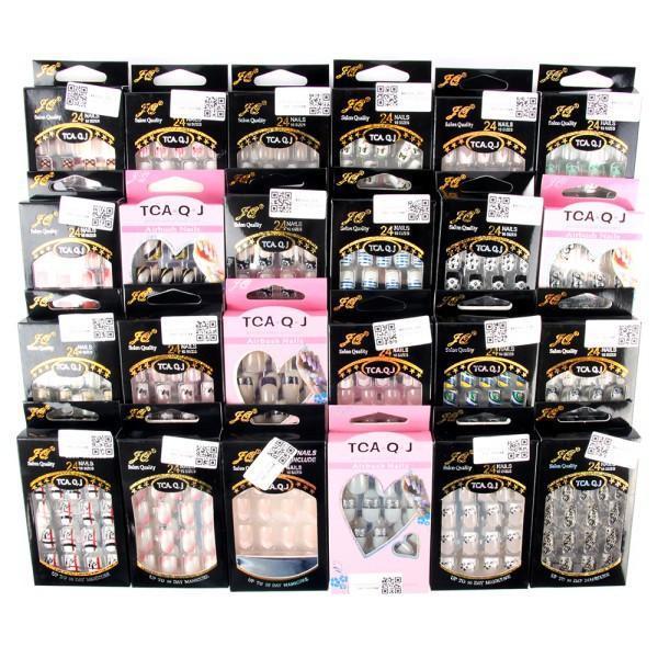 Wholesale- Factory Price! Fashion Acrylic False Nail Full French Sticker Nail Tips Manicure 25 Colors Hot