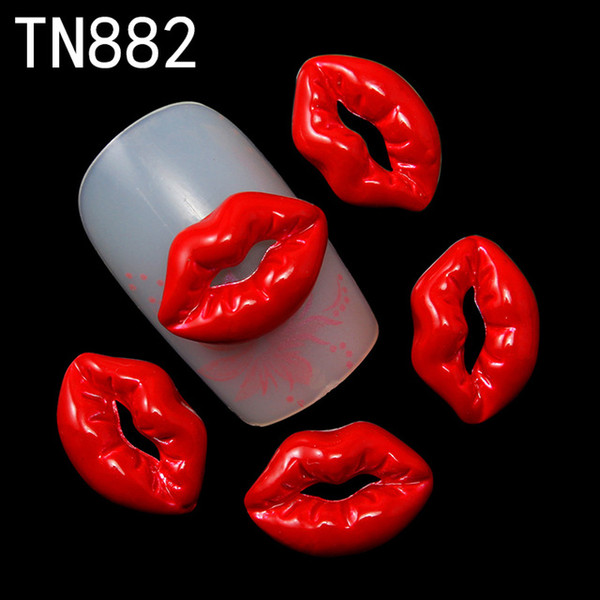 Wholesale- Blueness 10pc 2015 Fashion Red Lips Alloy Glitter 3d Nail Art Decorations With Rhinestones Tools,Alloy Nail Charms,TN882