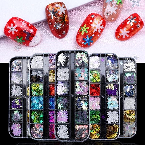 Christmas Snowflake Nail Glitter Sequins Nail Art Stickers 12 Grids Flakes Snow DIY Manicure Tool Xmas Nail Art Decorations Set