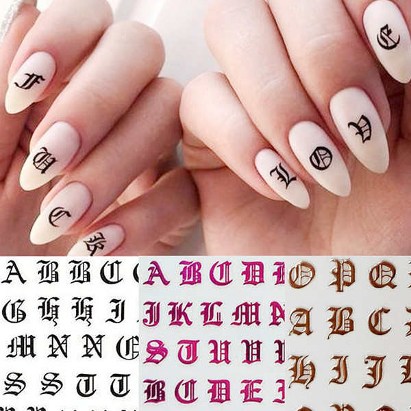 1pc Gothic Letter 3D Nail Sticker Rose Gold Words Nail Slider Decals Adhesive Sticker Tips Manicure Art Decoration