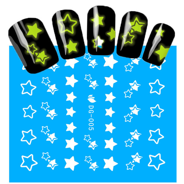 Wholesale- 1Sheets NEW Luminous Nail Stickers Star Pattern Glitter Nail Art Decals Manicure Tips Decoration DIY Fashion Accessories DG005