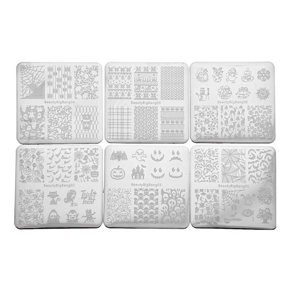 BeautyBigBang 6 PCS Nail Stamping Plate Set New Summer Halloween Skull Nail Design Art Stamp For Nails Stainless Template