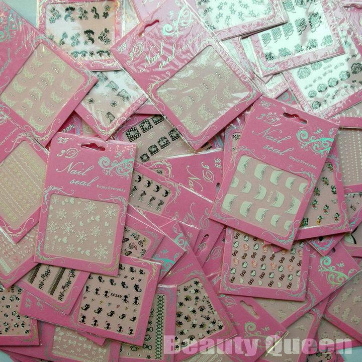 Wholesale - 24 Pcs/Lot 3D Nail Art Sticker Set Mix Design Lace Flower Heart Sex Tie Acrylic Tip Decal Decoration Fashion New FREE SHIP