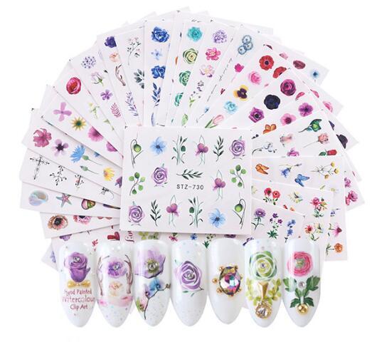 24pcs Nail Stickers on Nails Blooming Flower Stickers for Nails Art Water Transfer Stickers Decals