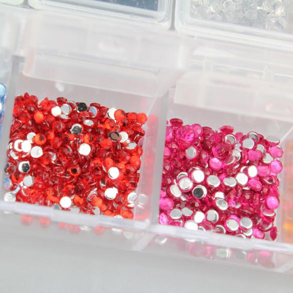 K42 12 Colors 2mm Nail Art Glitter Rhinestones Case Box 100PCS