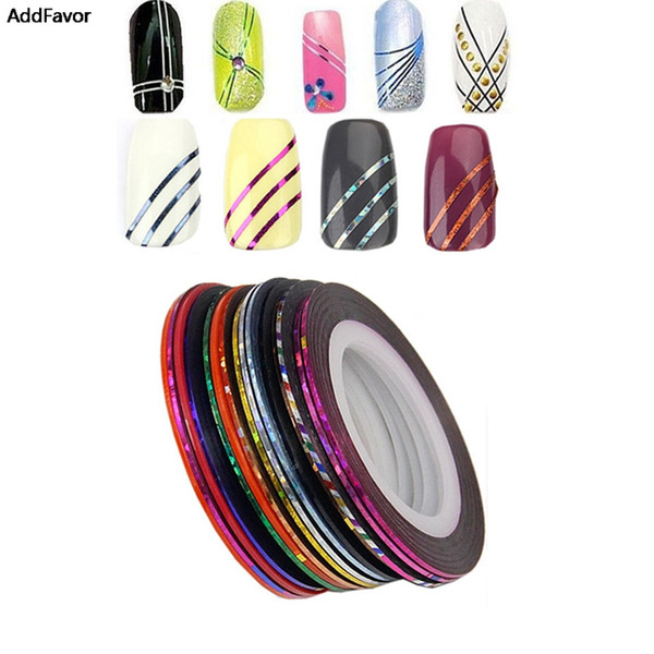 AddFavor 10PCS Striping Tape Line Nail Art Tips Decoration Mix 10 Beauty Nail Rolls Accessories Makeup Fingernail Sticker Tools