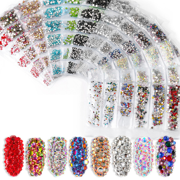 1300pcs 6sizes/bag Glass Flat Bottom Nail art Rhinestones AB Crystal stones nail art decorations acrylic nail glitter tools