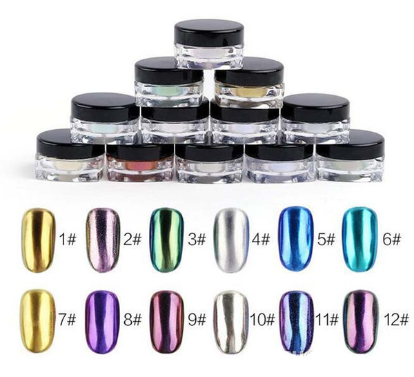 JAR Metallic MIRROR Effect Nail POWDER 12 COLORS Chrome Pigment Nail Glitters POWDER Metallic Nail With Opp Packing