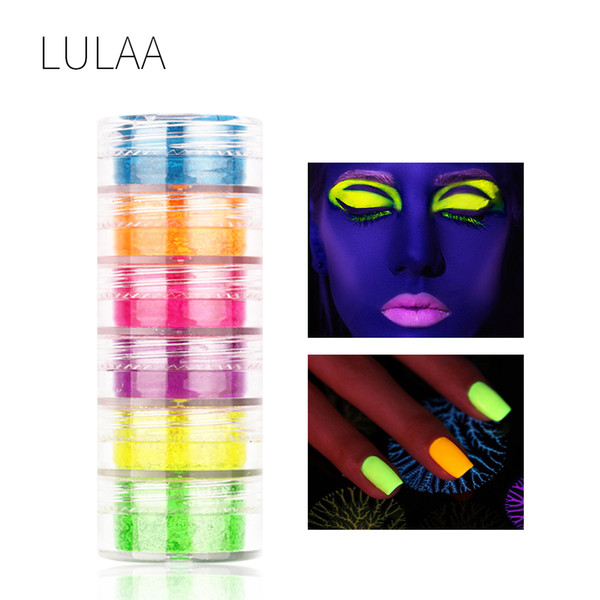 Nails Glitter Phosphor Luminous Powder Coat Dipping Eye Shadow Powder Set Glitter Glow Night Dipping Holographic 6color Nail Polish Manicure