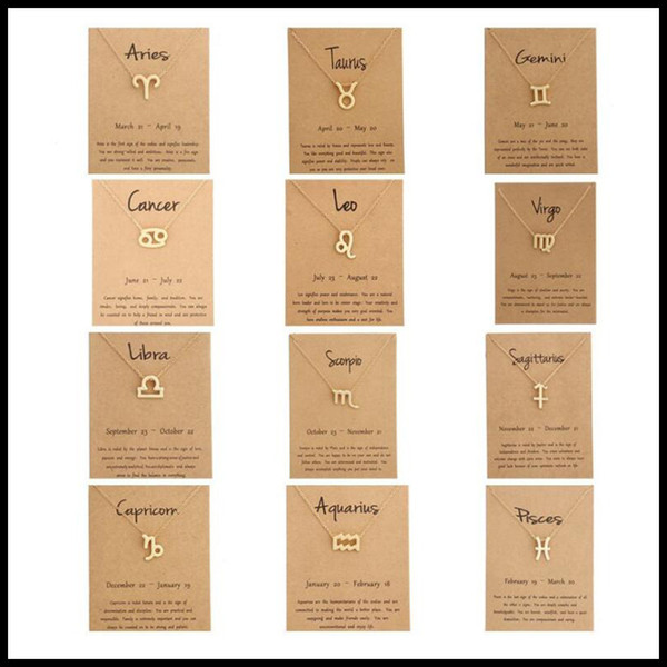 EPACK 12 Zodiac Necklaces With Gift Card Constellation Sign Pendant Gold chains Necklace For Men Women Fashion Jewelry in Bulk