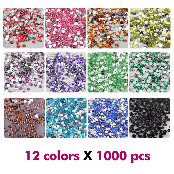 Nail Art Rhinestones Crystal Micro Diamond Flatback Glue Fixed Non Hotfix Rhinestone Decoration Clothing DIY 12Colors x 1000Pcs 2mm / 3mm