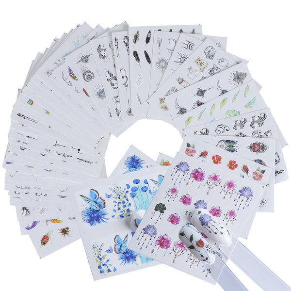 Hot Sale 120pcs/lot Nail Sticker Summer Colorful Designs Water Transfer Decals Sets Flower/Feather Nail Art Decor Beauty Tips